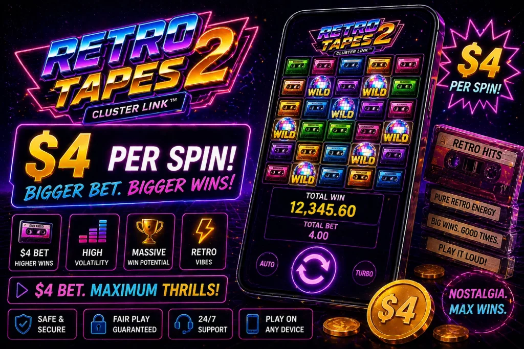 Retro Tapes 2 $4 per spin Big Wins